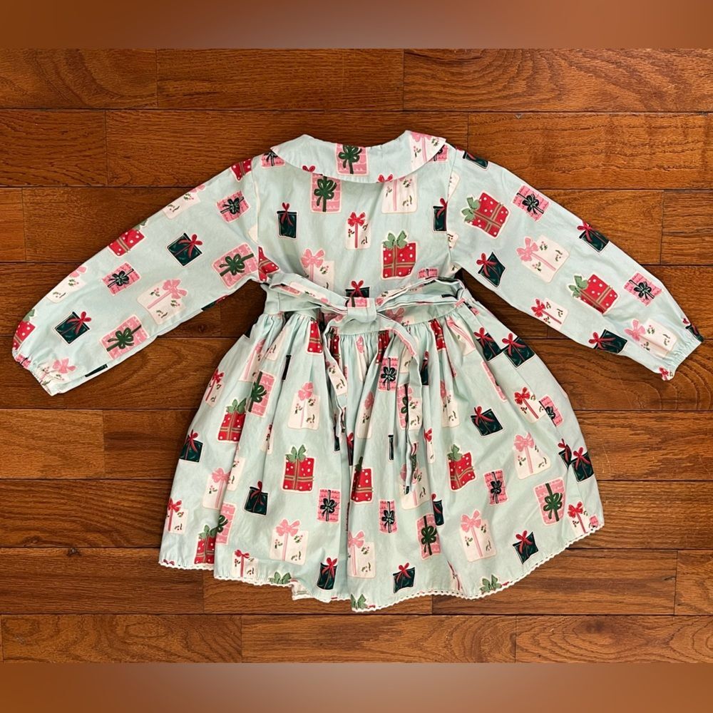 SweetHoney Mint Gift Print Long Sleeve Dress Girls 4T - Picture 3 of 4